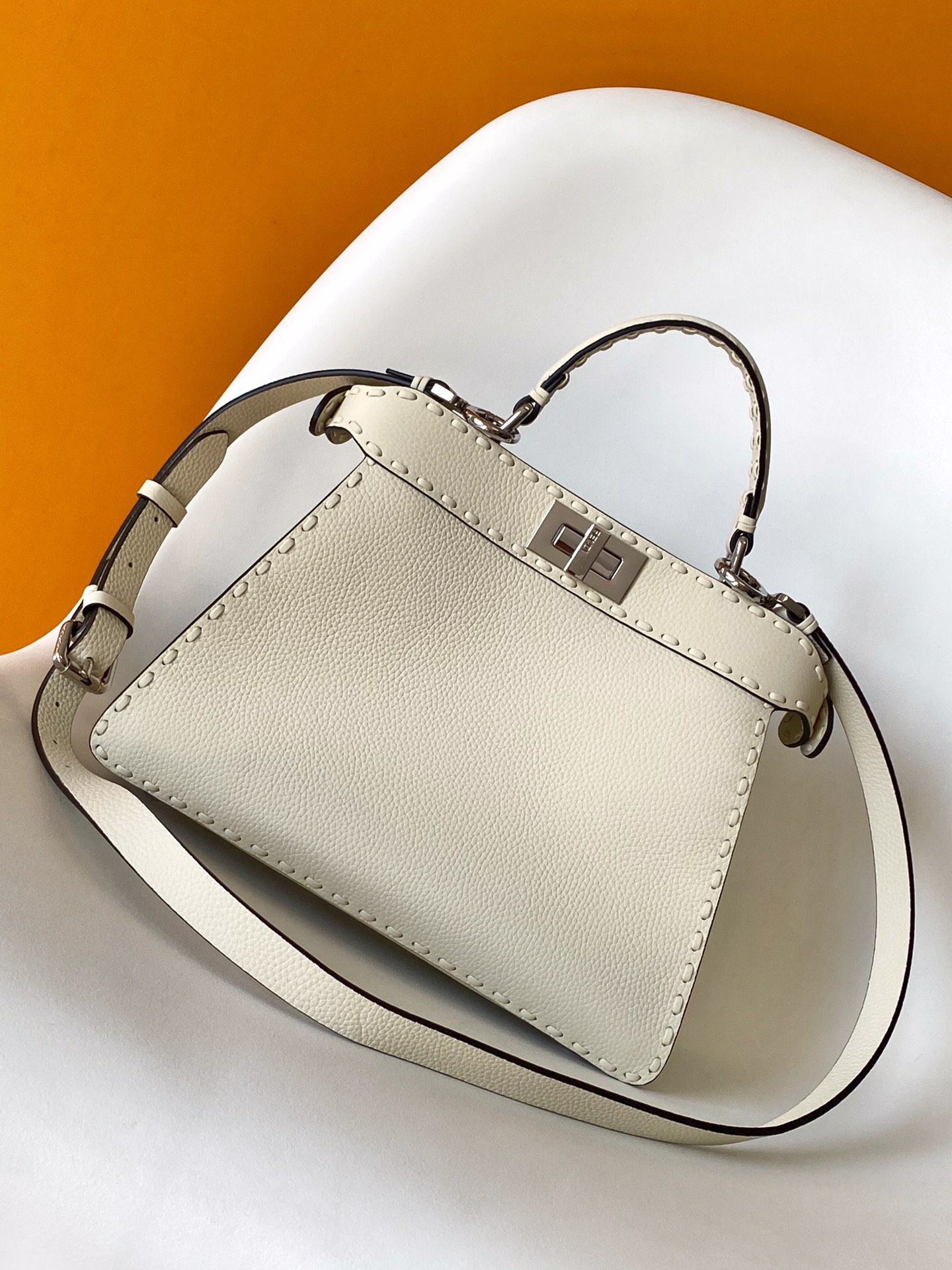 Fendi Peekaboo ISeeU Small Beige Selleria Bag with 556 Hand-sewn Topstitches